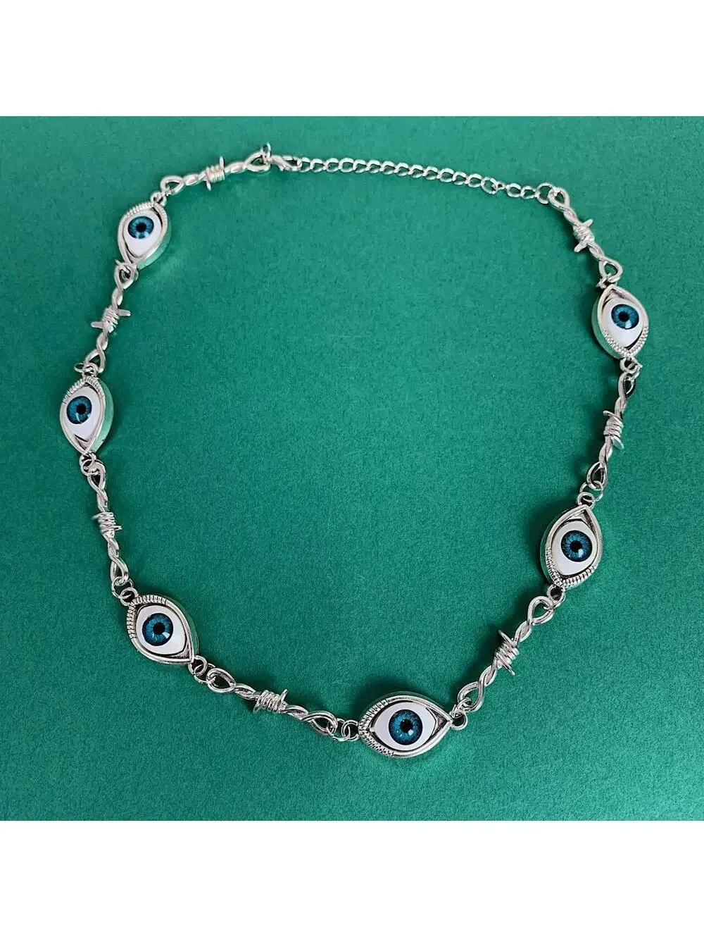 Cyberpunk Eye ball pendant barbwire y2k 2000s style necklace